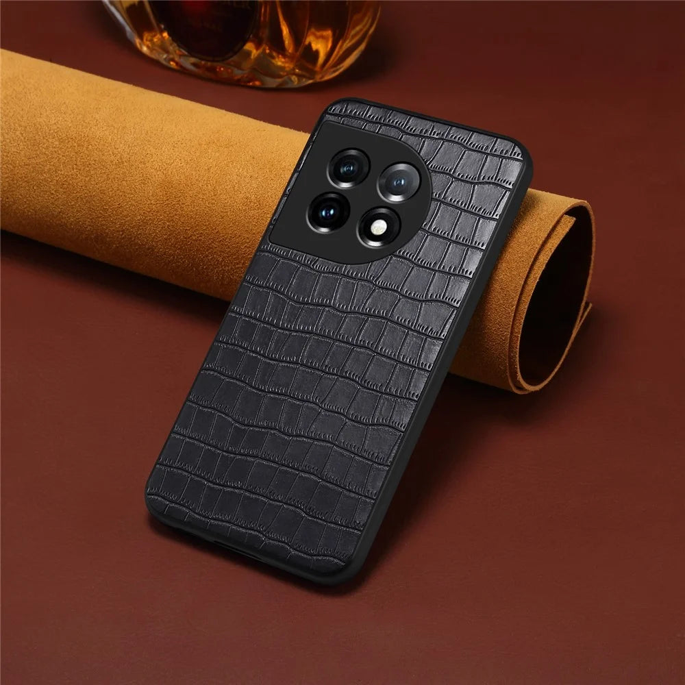 For OnePlus 11 5G Cell Phone Cases Slim-Fit Crocodile Pattern Textured Cover - Black - 4