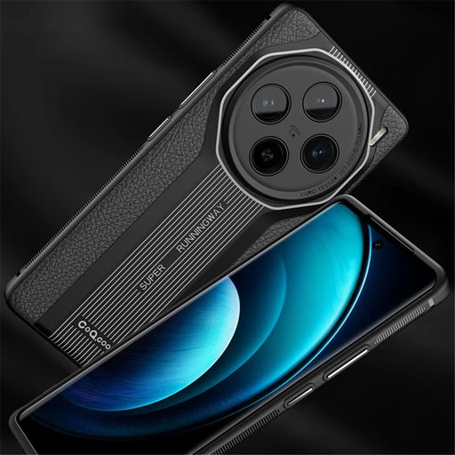 Q.COO Super Running Series For vivo X100 5G Case PU Leather+Acrylic+TPU Shock-Absorbent Back Phone Cover - Black - 2