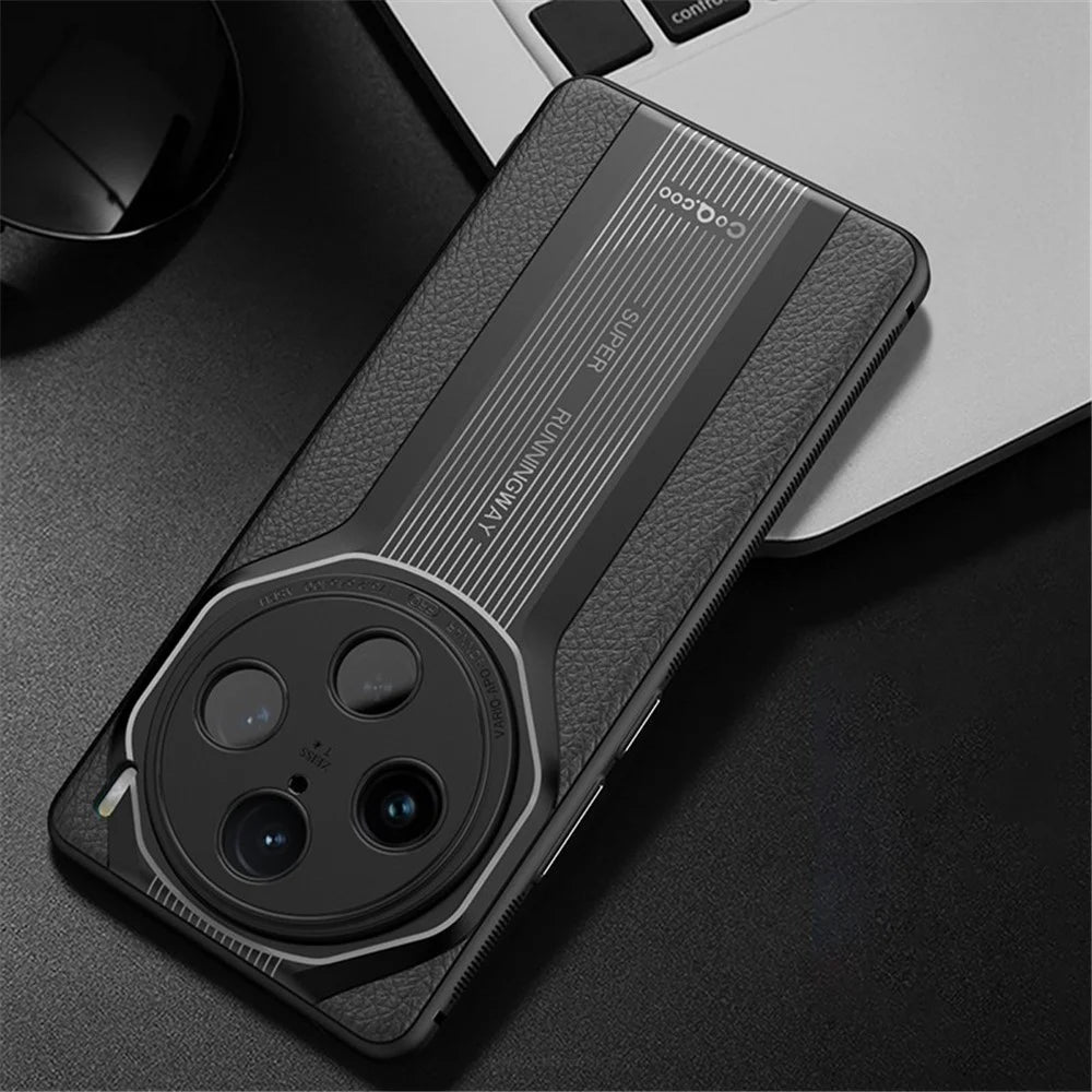 Q.COO Super Running Series For vivo X100 5G Case PU Leather+Acrylic+TPU Shock-Absorbent Back Phone Cover - Black - 3