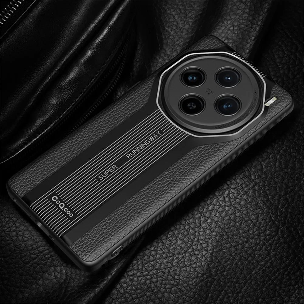 Q.COO Super Running Series For vivo X100 5G Case PU Leather+Acrylic+TPU Shock-Absorbent Back Phone Cover - Black - 5