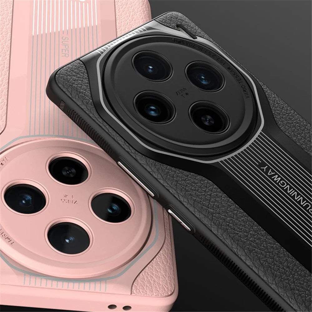 Q.COO Super Running Series For vivo X100 5G Case PU Leather+Acrylic+TPU Shock-Absorbent Back Phone Cover - Black - 6