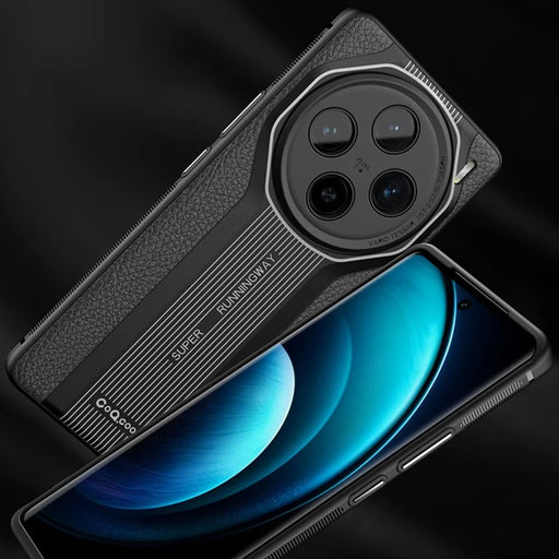 Q.COO Super Running Series For vivo X100 Pro 5G Shockproof Case Leather+Acrylic+TPU Mobile Phone Cover - Black - 2