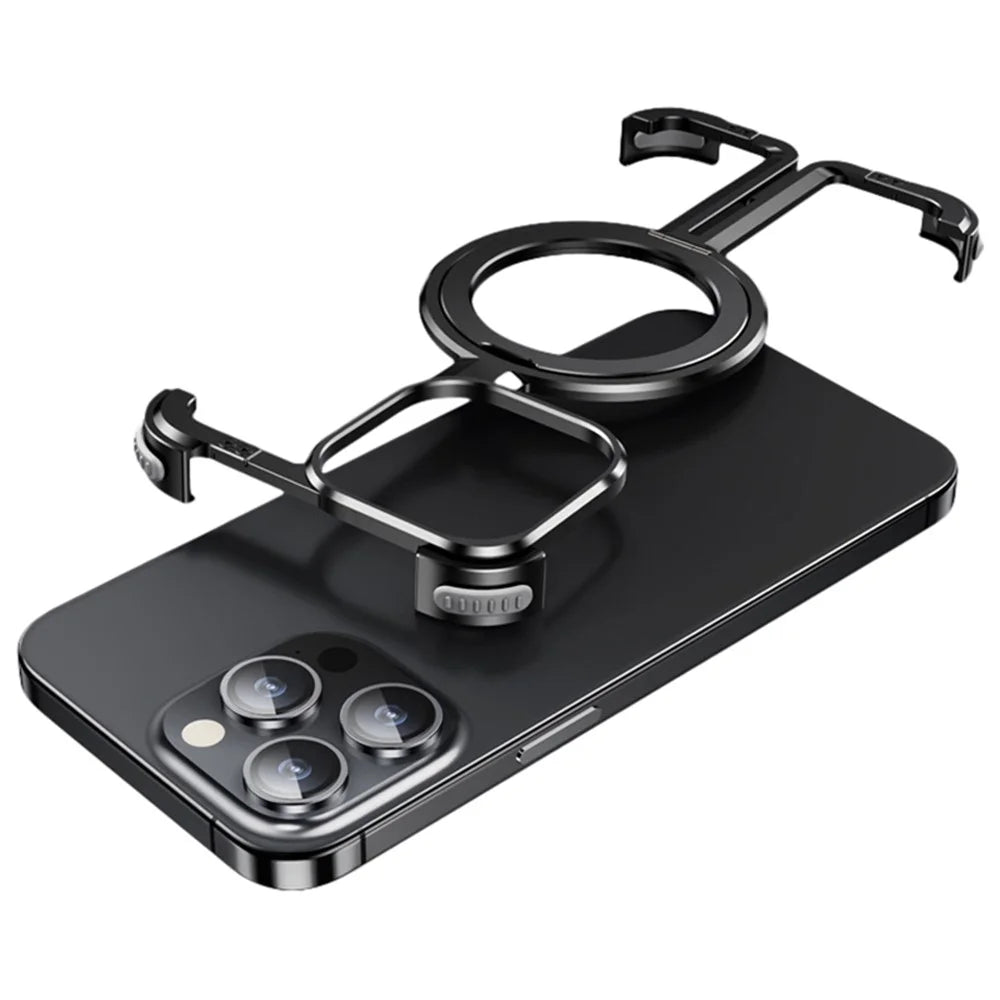 For iPhone 14 Pro Aluminum Alloy + TPU Case Kickstand Frameless Phone Cover Compatible with MagSafe - Black - 1