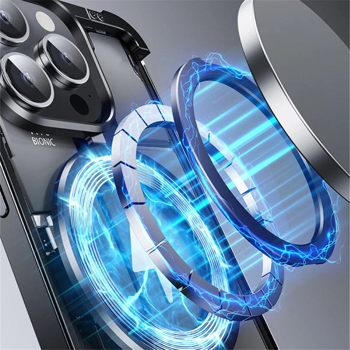 For iPhone 14 Pro Aluminum Alloy + TPU Case Kickstand Frameless Phone Cover Compatible with MagSafe - Black - 6