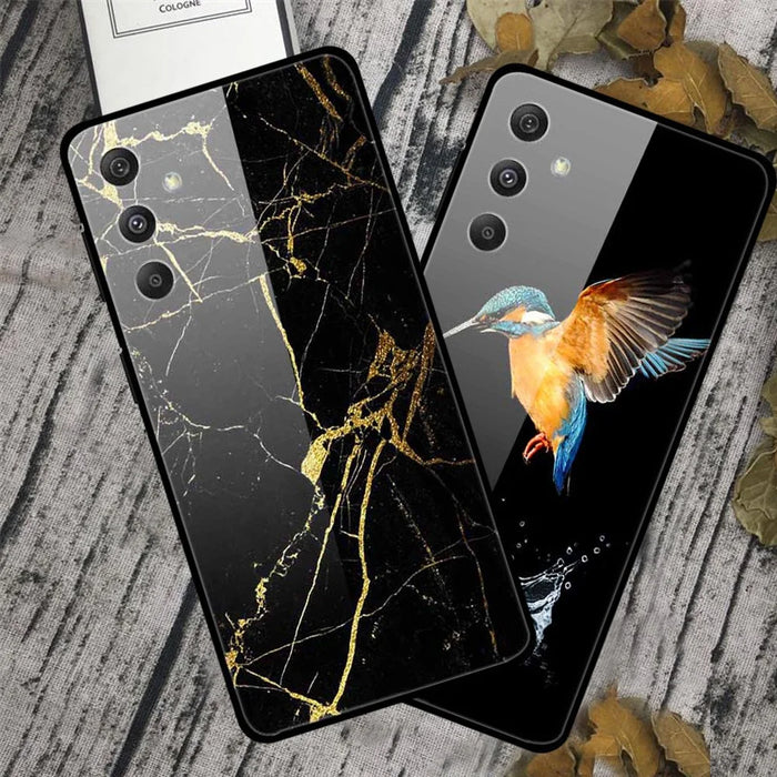 For Samsung Galaxy S24 Case Pattern Printing Tempered Glass+TPU+PC Phone Cover - Blue Fish - 4