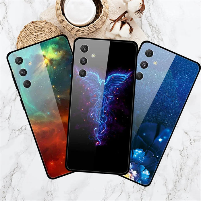 For Samsung Galaxy S24 Case Pattern Printing Tempered Glass+TPU+PC Phone Cover - Blue Fish - 5
