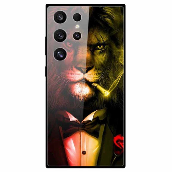 For Samsung Galaxy S24 Ultra Slim Case Pattern Printing PC+Tempered Glass+TPU Phone Shell - Lion - 1