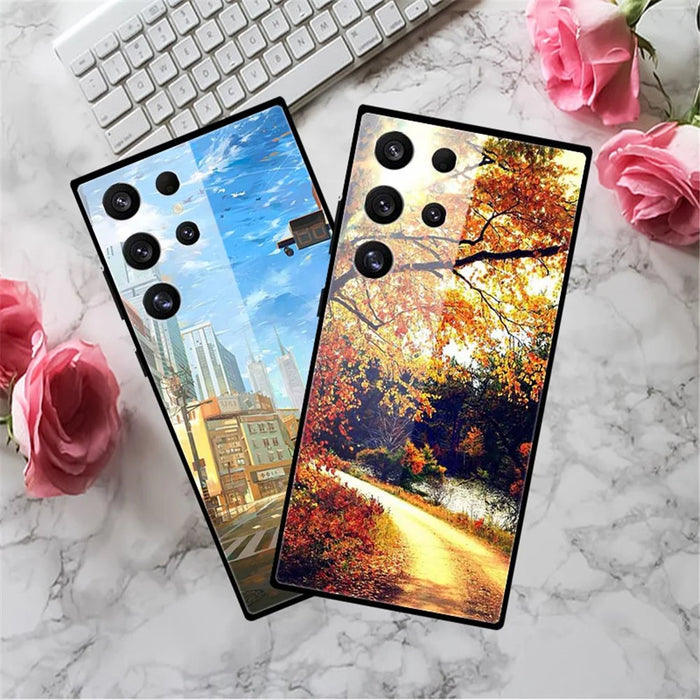 For Samsung Galaxy S24 Ultra Slim Case Pattern Printing PC+Tempered Glass+TPU Phone Shell - Lion - 4