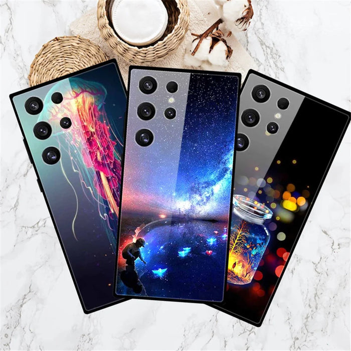 For Samsung Galaxy S24 Ultra Slim Case Pattern Printing PC+Tempered Glass+TPU Phone Shell - Lion - 5
