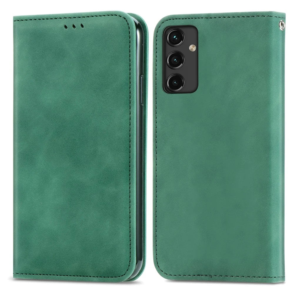 Phone Stand Case for Samsung Galaxy A14 5G / 4G Card Slots Skin-Touch Feeling PU Leather Phone Cover - Green - 1