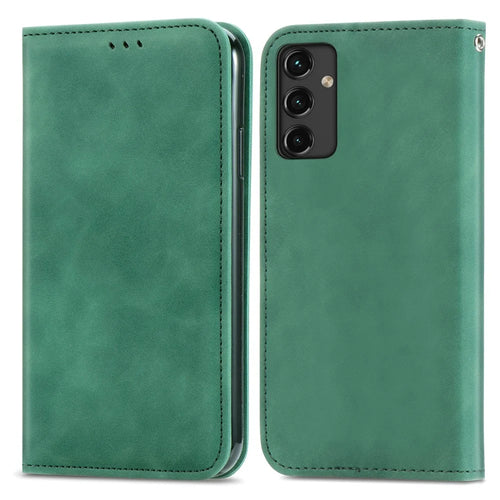 Phone Stand Case for Samsung Galaxy A14 5G / 4G Card Slots Skin-Touch Feeling PU Leather Phone Cover - Green - 1