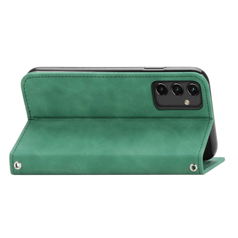 Phone Stand Case for Samsung Galaxy A14 5G / 4G Card Slots Skin-Touch Feeling PU Leather Phone Cover - Green - 3
