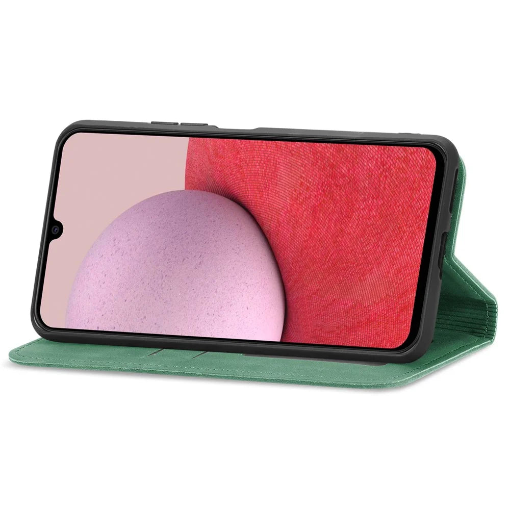 Phone Stand Case for Samsung Galaxy A14 5G / 4G Card Slots Skin-Touch Feeling PU Leather Phone Cover - Green - 4