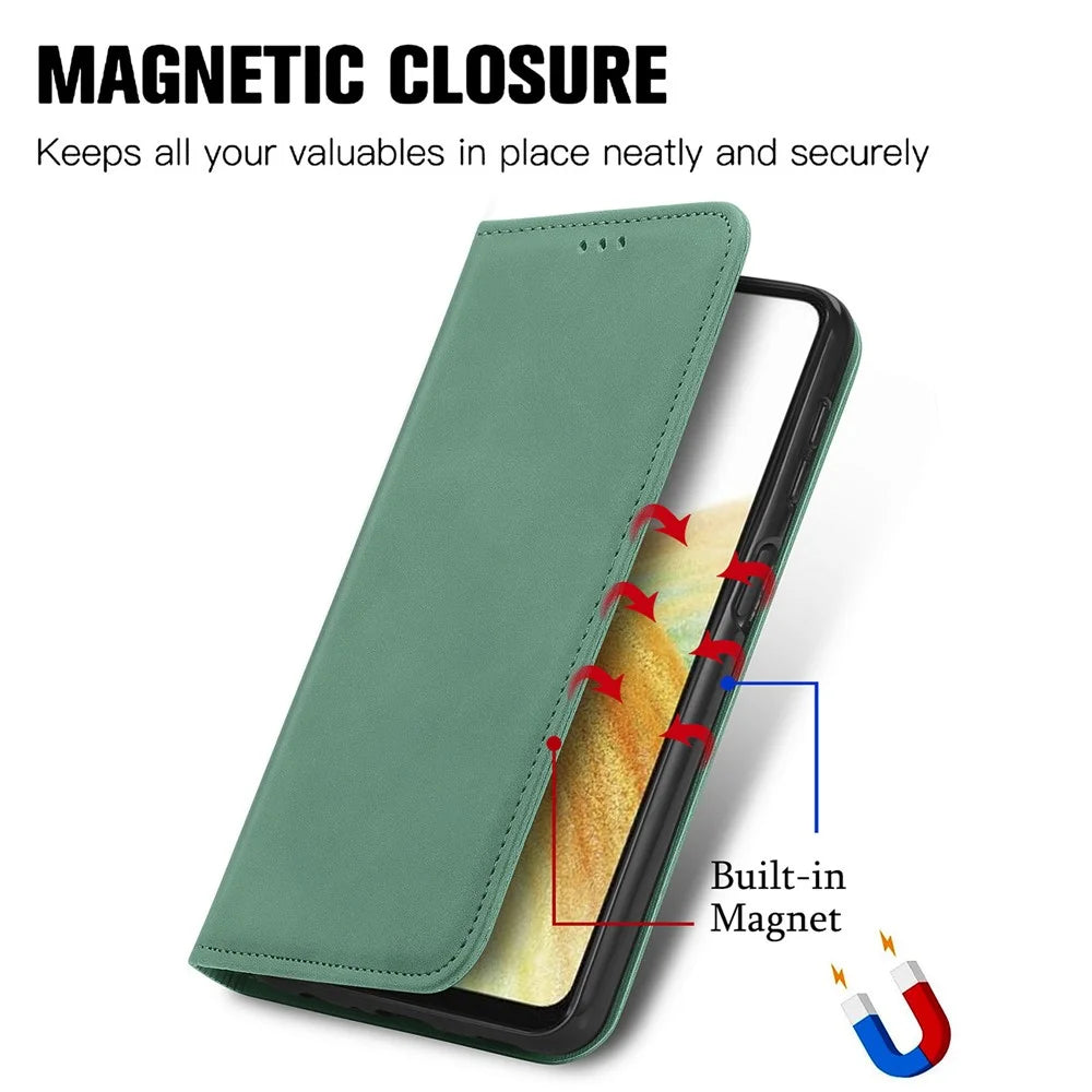 Phone Stand Case for Samsung Galaxy A14 5G / 4G Card Slots Skin-Touch Feeling PU Leather Phone Cover - Green - 5