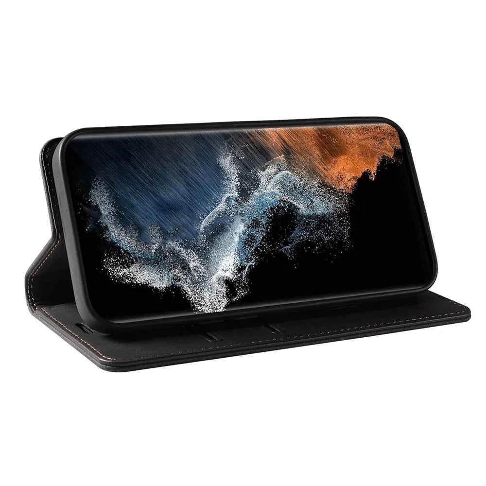 For Samsung Galaxy S24 Ultra Leather Case Wristband Design Stand Phone Cover - Black - 4