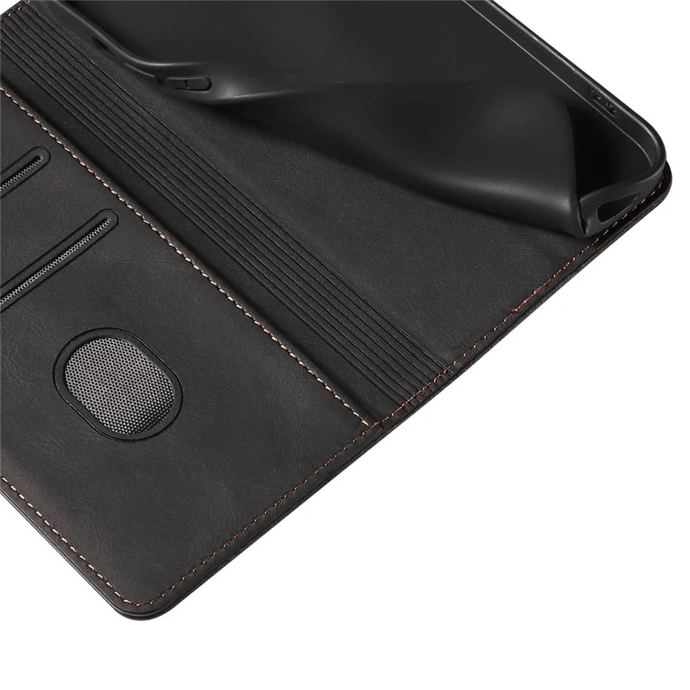 For Samsung Galaxy S24 Ultra Leather Case Wristband Design Stand Phone Cover - Black - 7