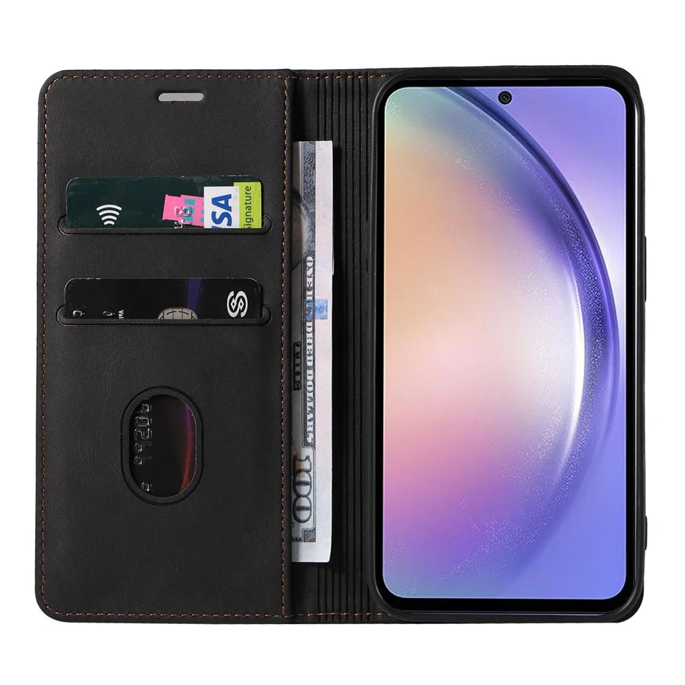 For Samsung Galaxy S24+ Magnetic Case PU Leather Card Slots Phone Cover - Black - 2
