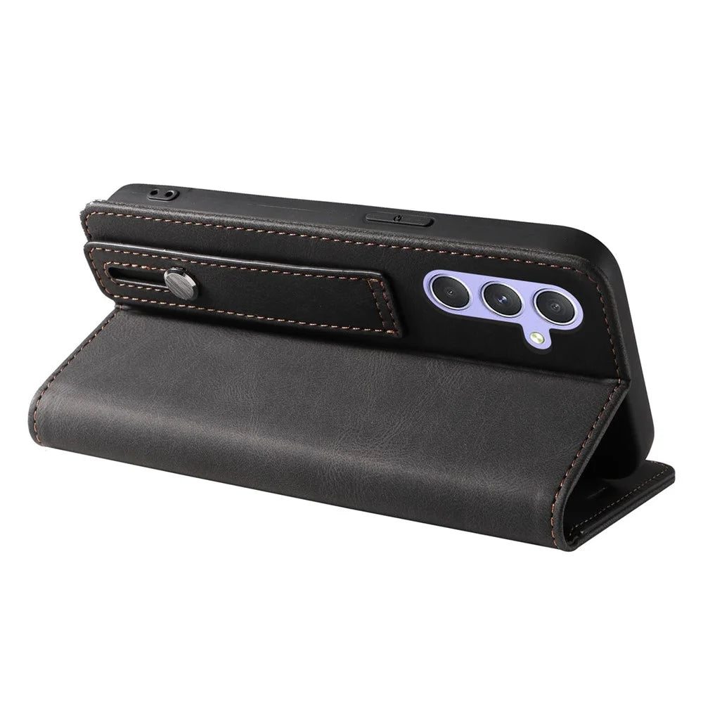 For Samsung Galaxy S24+ Magnetic Case PU Leather Card Slots Phone Cover - Black - 3