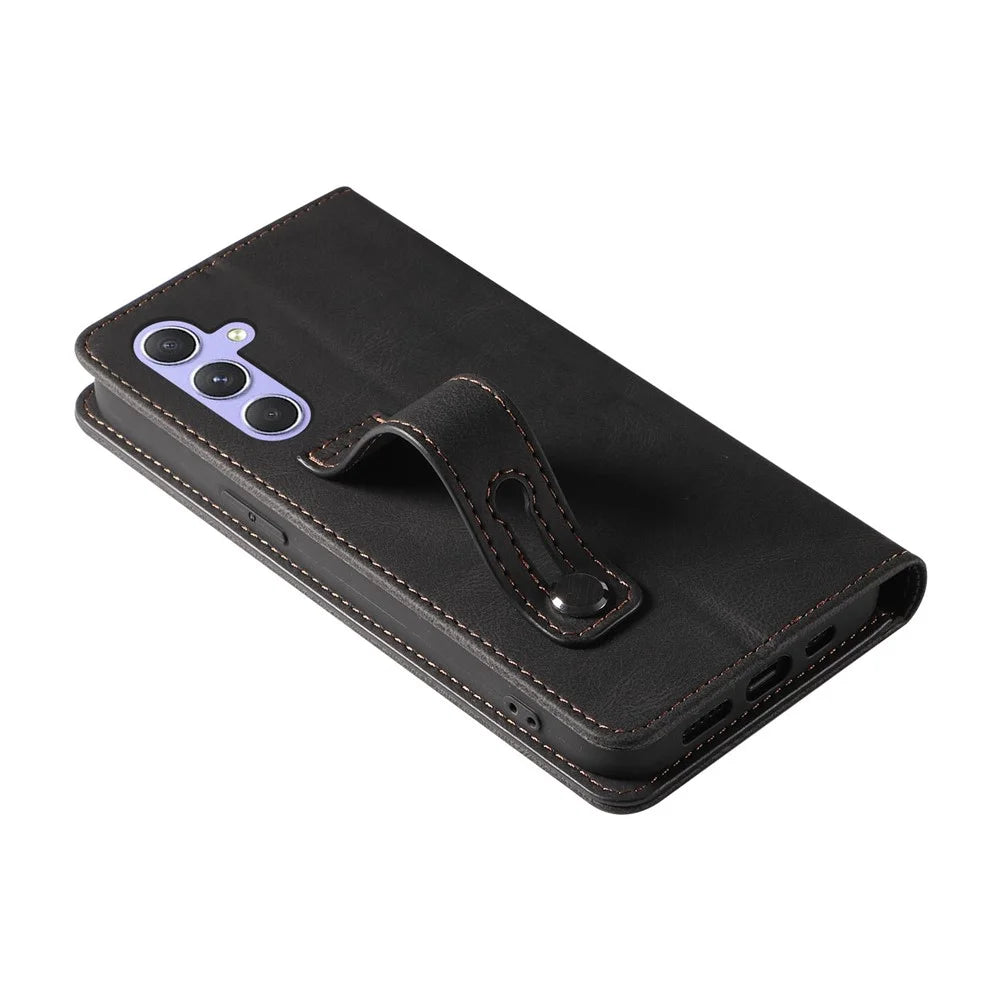 For Samsung Galaxy S24+ Magnetic Case PU Leather Card Slots Phone Cover - Black - 5