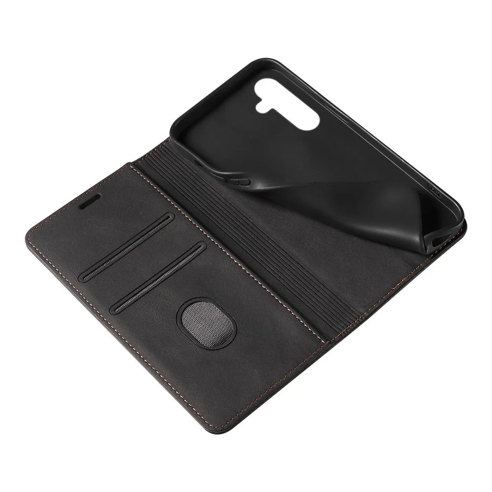 For Samsung Galaxy S24+ Magnetic Case PU Leather Card Slots Phone Cover - Black - 7