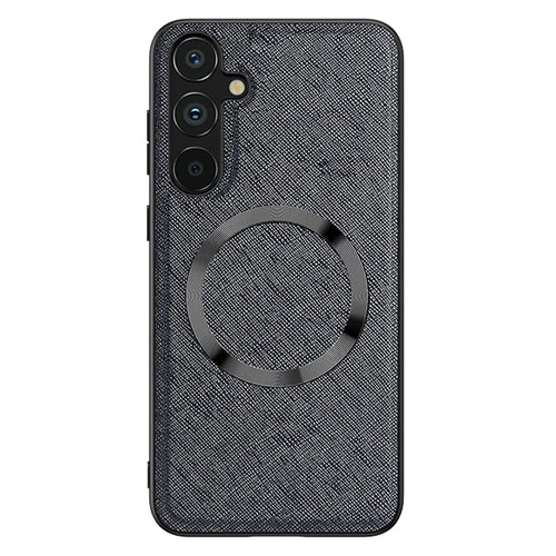 For Samsung Galaxy A15 4G / 5G Magnetic Case Cross Texture Leather Coated TPU Phone Cover - Black - 1