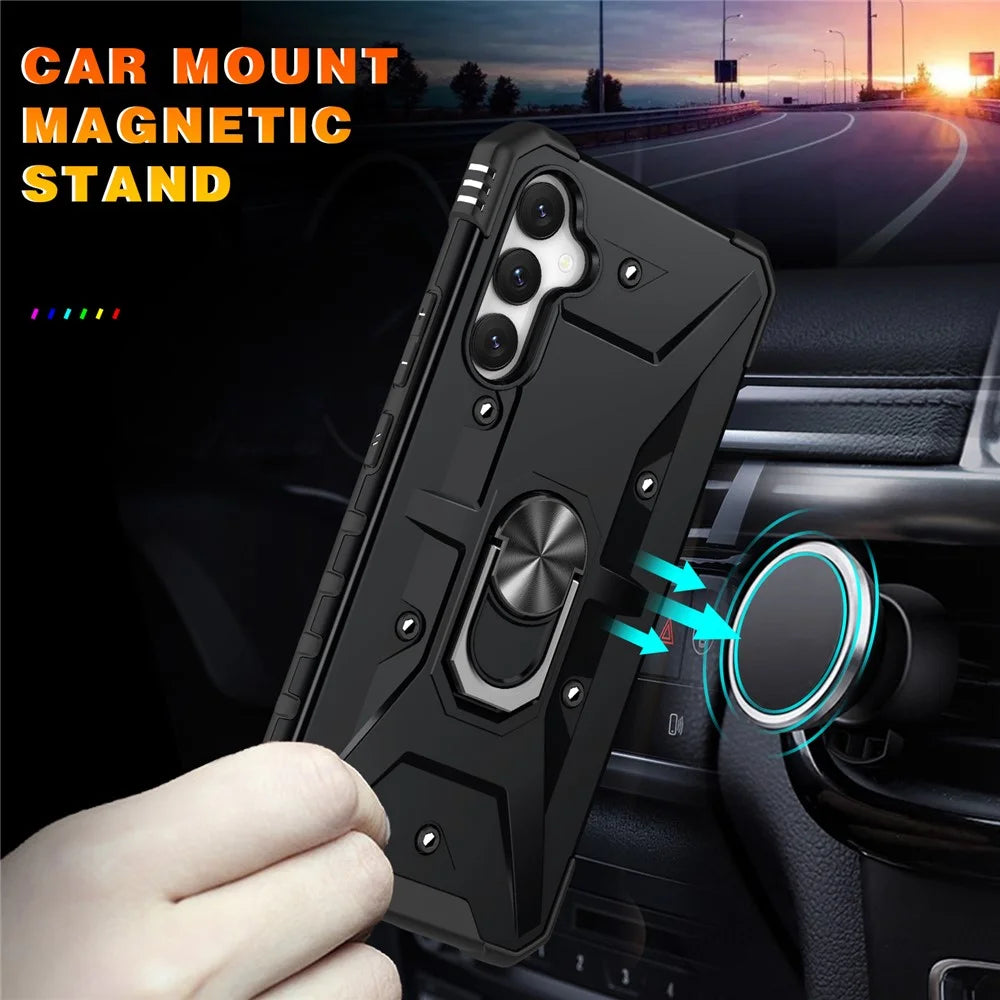 For Samsung Galaxy S24+ Case PC+ TPU Anti-drop Phone Cover with Ring Kickstand - Black - 3