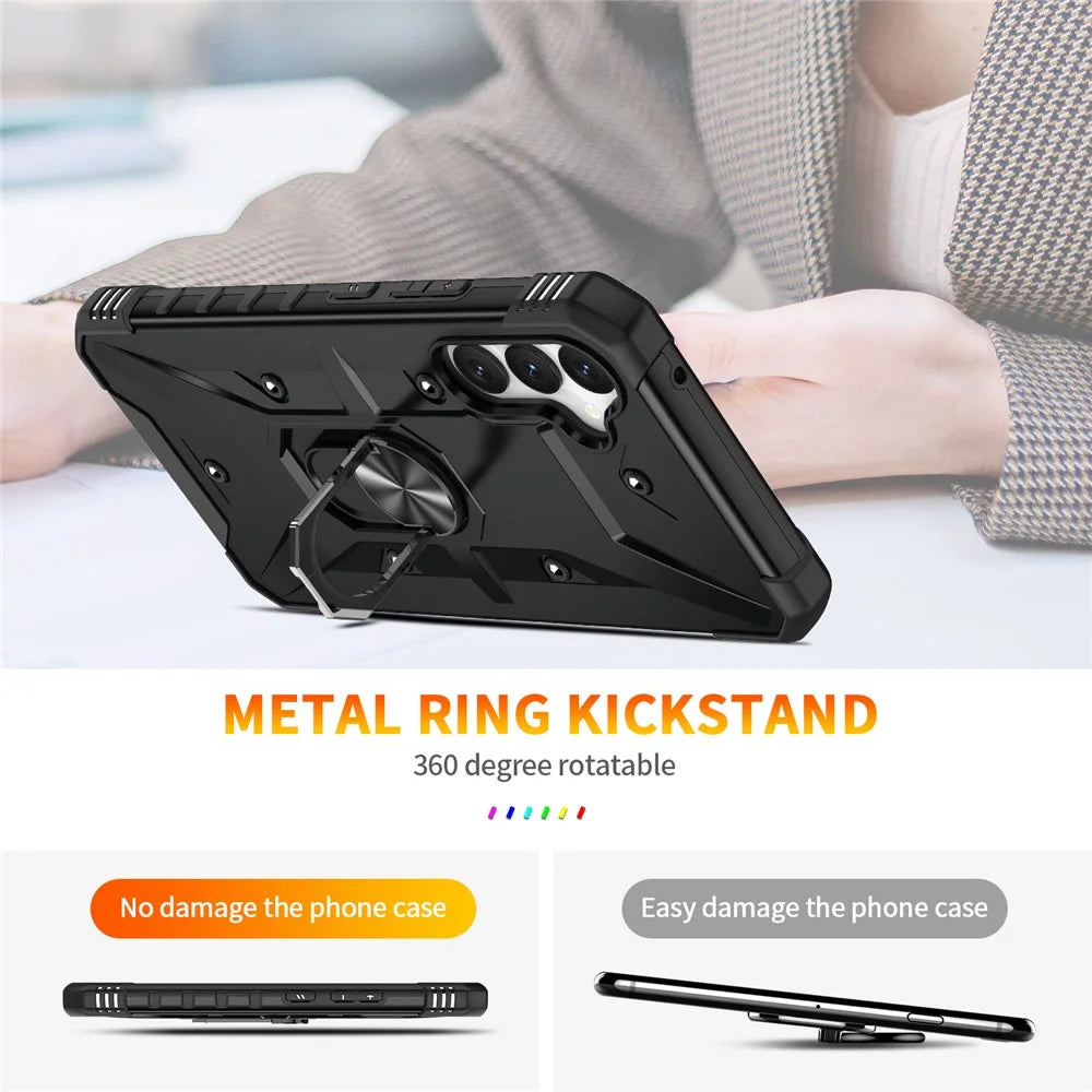 For Samsung Galaxy S24 Case PC+ TPU Ring Kickstand Magnetic Car Mount Phone Cover - Black - 4