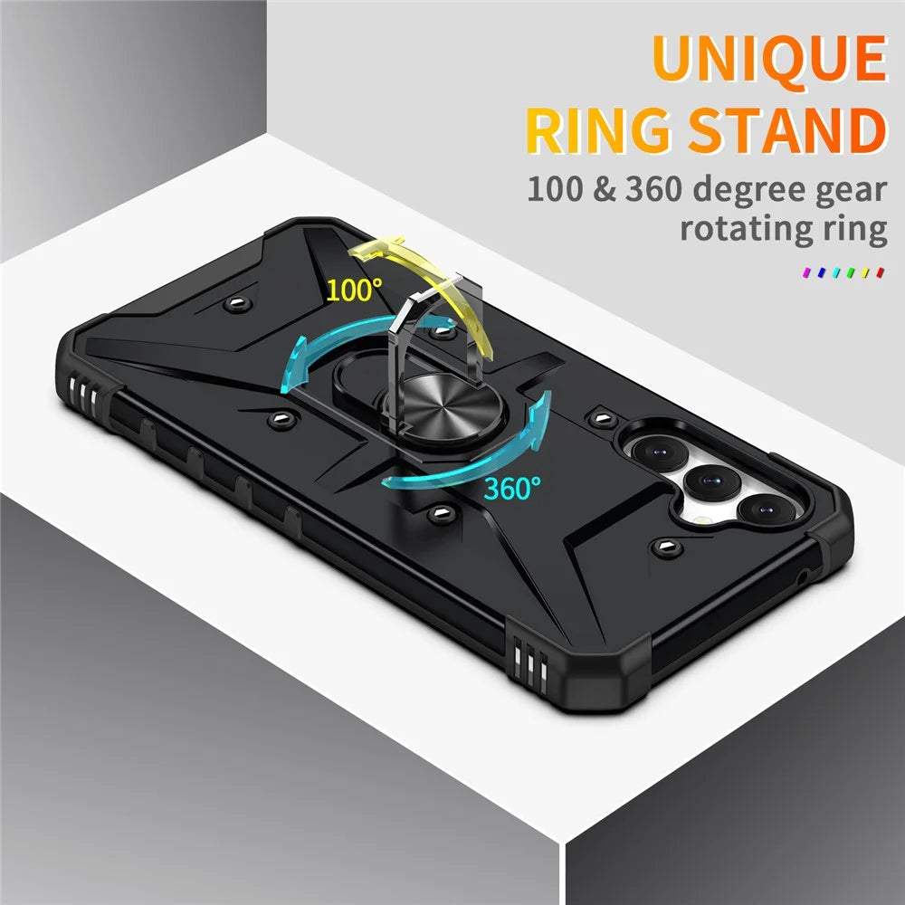 For Samsung Galaxy S24 Case PC+ TPU Ring Kickstand Magnetic Car Mount Phone Cover - Black - 5