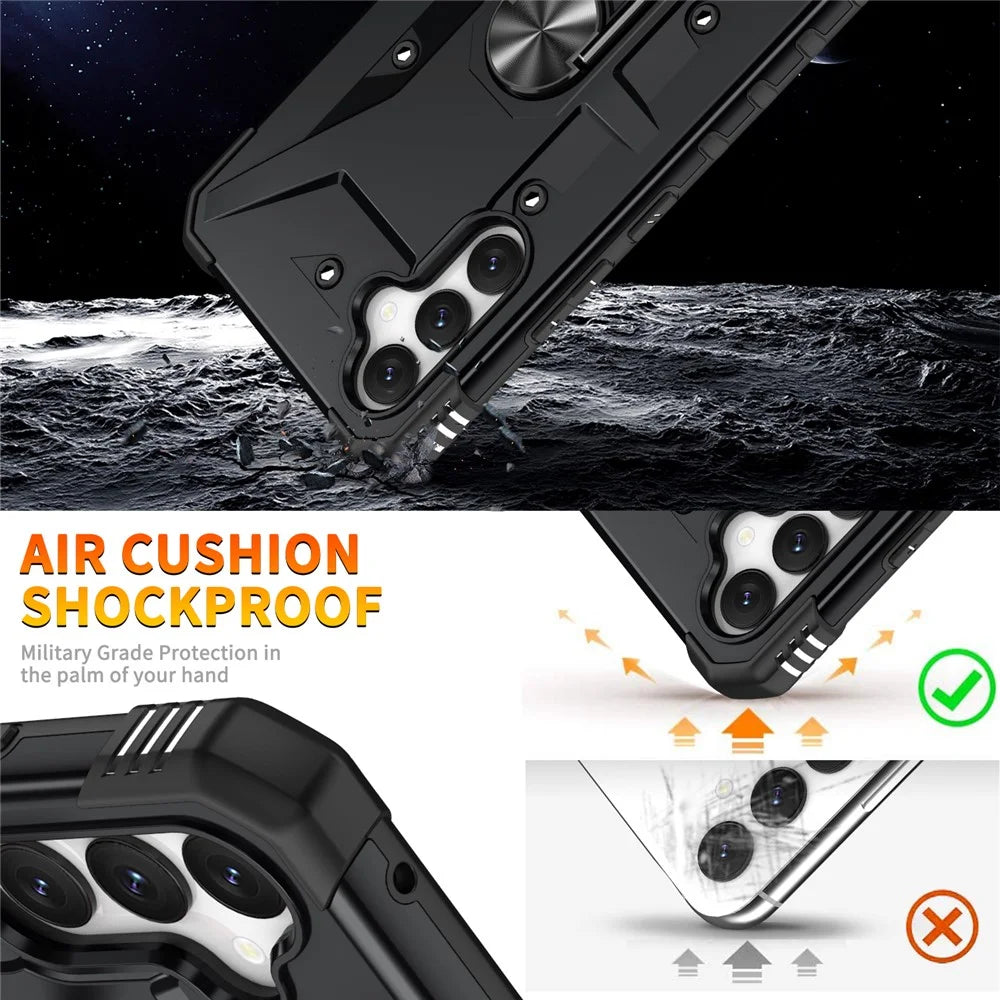 For Samsung Galaxy S24 Case PC+ TPU Ring Kickstand Magnetic Car Mount Phone Cover - Black - 7