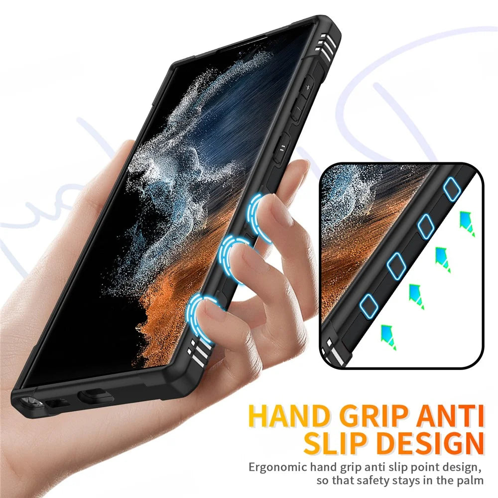 For Samsung Galaxy S24 Ultra Case PC+ TPU Hybrid Phone Cover with Ring Holder Kickstand - Black - 6