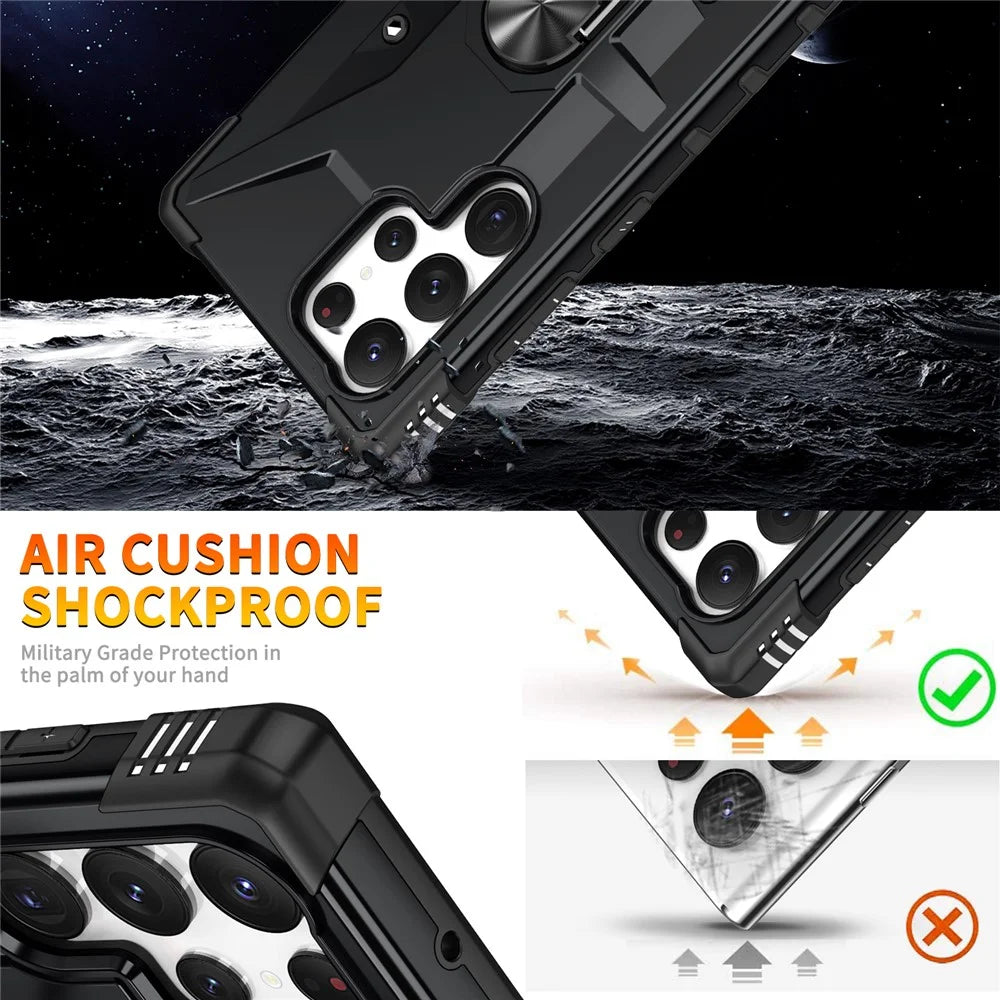 For Samsung Galaxy S24 Ultra Case PC+ TPU Hybrid Phone Cover with Ring Holder Kickstand - Black - 7