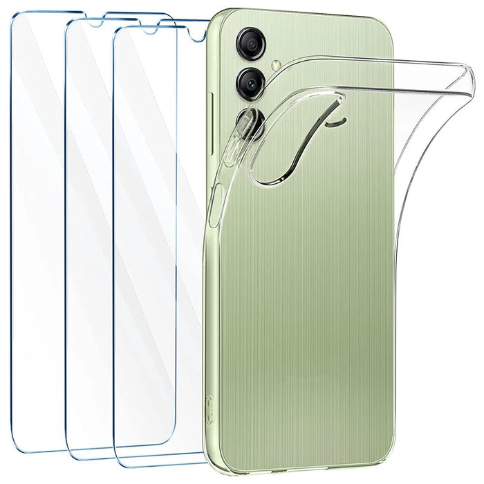 For Samsung Galaxy A55 5G Case Clear TPU Shell with 3Pcs 2.5D Arc Edge Tempered Glass Screen Film - 1