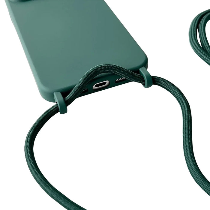 For iPhone 15 Pro Max Case Soft Touch Liquid Silicone Phone Cover with Neck Lanyard Strap - Blackish Green - 5