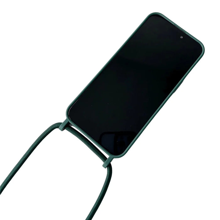 For iPhone 15 Pro Max Case Soft Touch Liquid Silicone Phone Cover with Neck Lanyard Strap - Blackish Green - 6