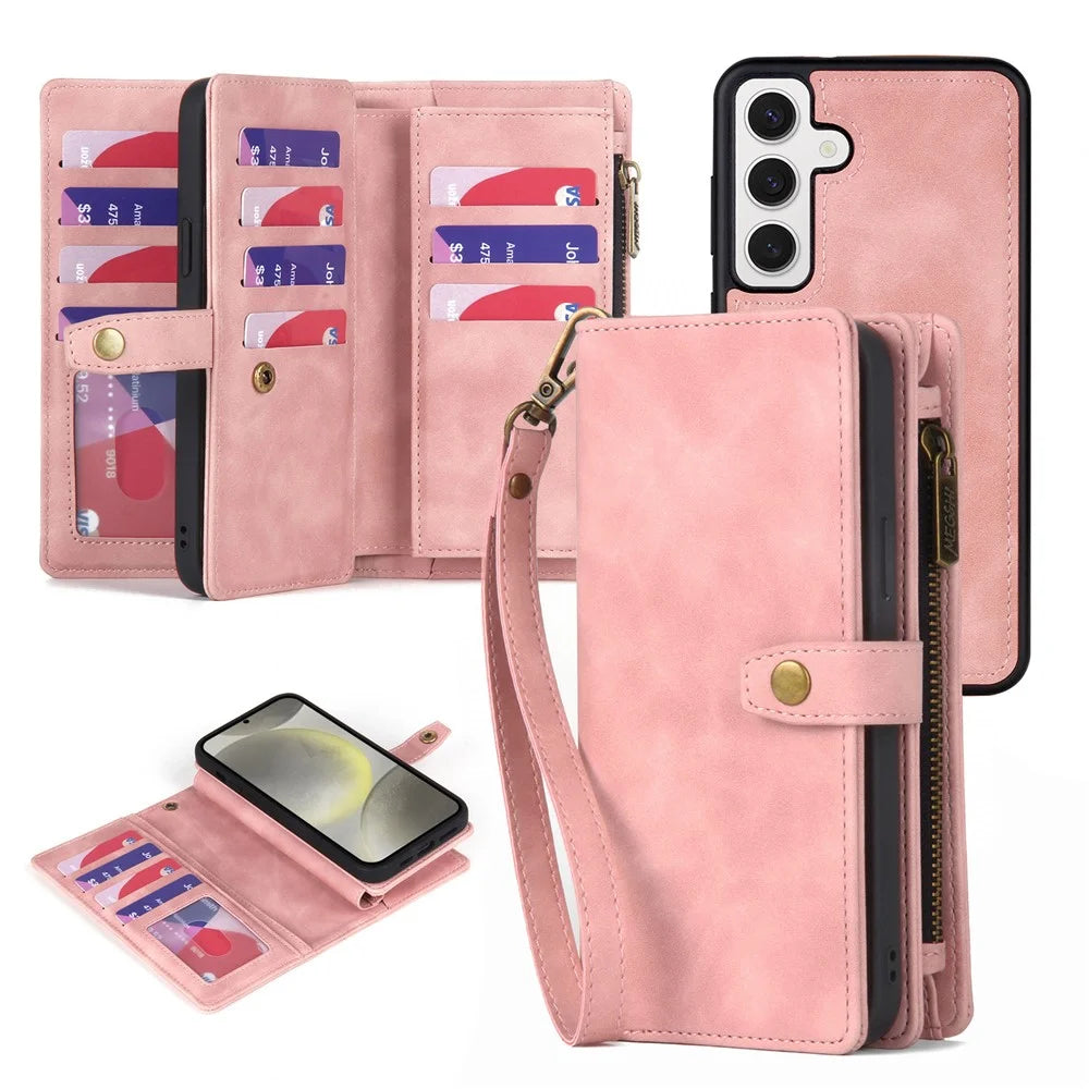 MEGSHI H1 Series For Samsung Galaxy S24+ Case 2-in-1 Magnetic Detachable Wallet PU Leather Phone Cover - Pink - 1