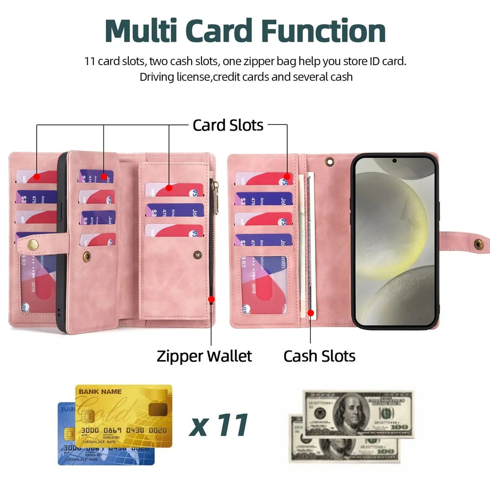 MEGSHI H1 Series For Samsung Galaxy S24+ Case 2-in-1 Magnetic Detachable Wallet PU Leather Phone Cover - Pink - 2