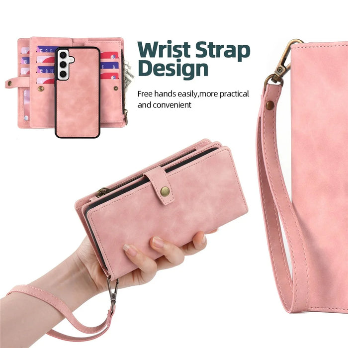 MEGSHI H1 Series For Samsung Galaxy S23 FE Leather Case Detachable 2-in-1 Zipper Phone Cover - Pink - 6