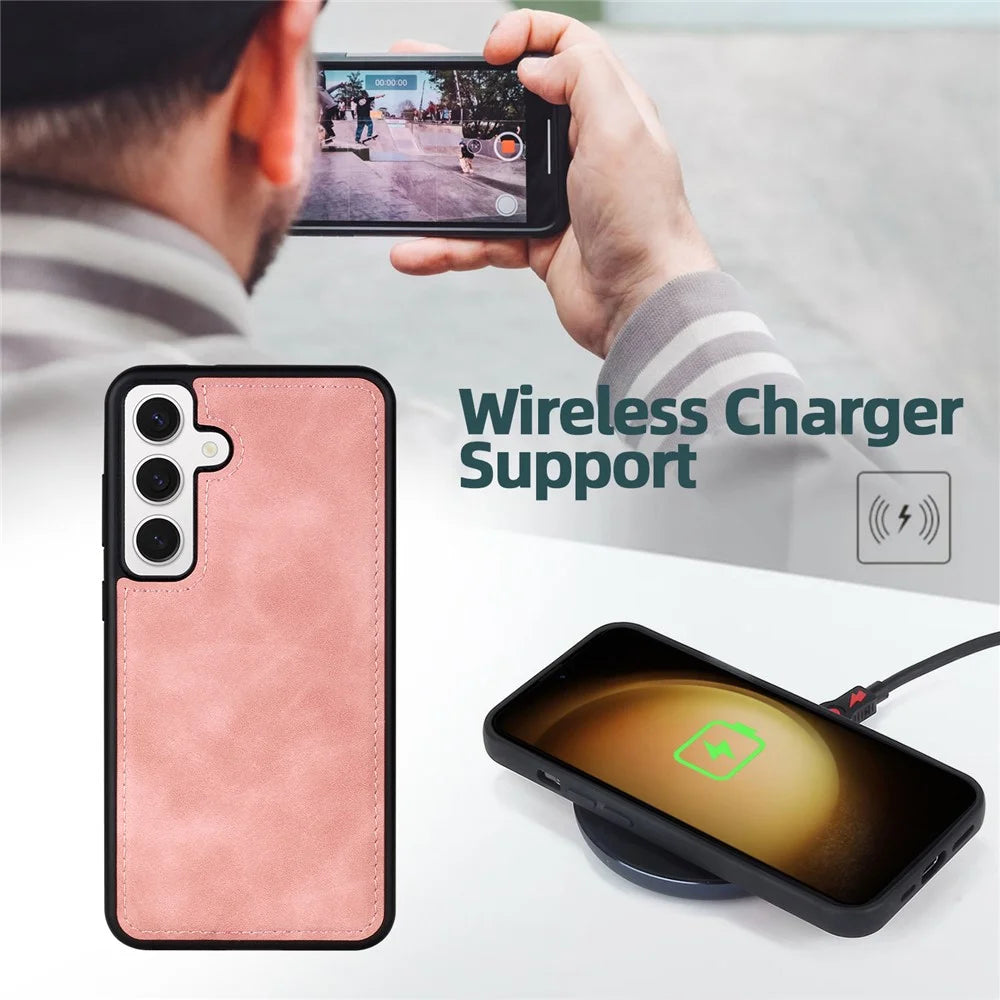 MEGSHI H1 Series For Samsung Galaxy S23 FE Leather Case Detachable 2-in-1 Zipper Phone Cover - Pink - 7