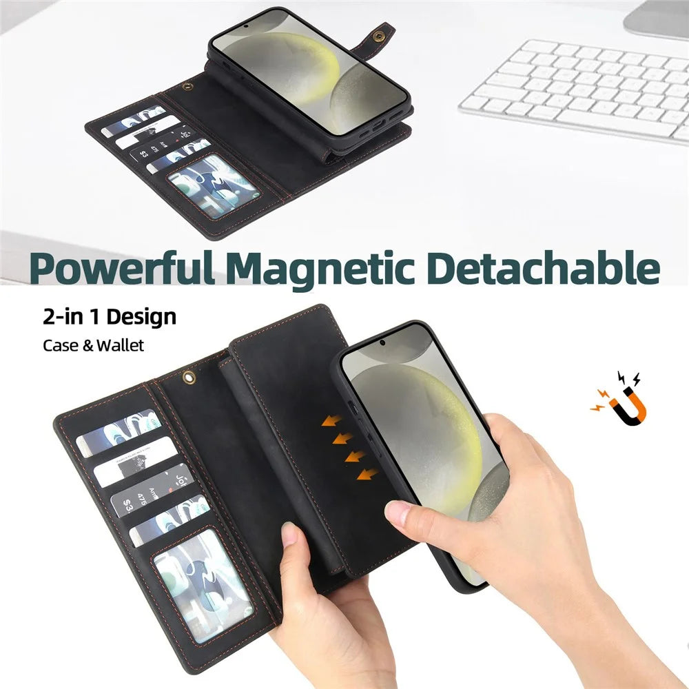 MEGSHI H1 Series For Samsung Galaxy S24 Leather Case Detachable 2-in-1 Phone Cover Wallet - Black - 5