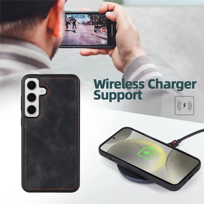 MEGSHI H1 Series For Samsung Galaxy S24 Leather Case Detachable 2-in-1 Phone Cover Wallet - Black - 7