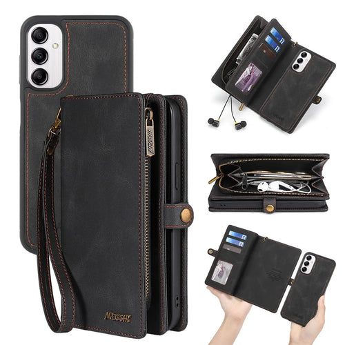 MEGSHI 017 Series For Samsung Galaxy S24 Phone Case Magnetic Detachable Wallet Leather Cover - Black - 1
