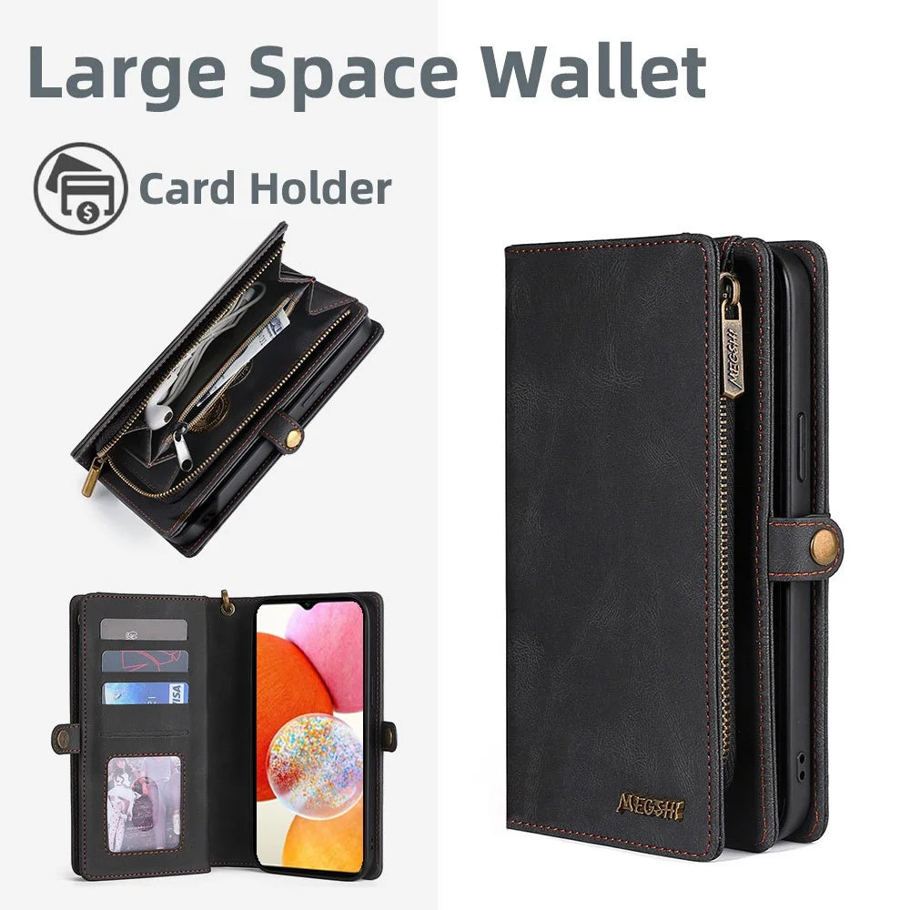 MEGSHI 017 Series For Samsung Galaxy S24 Phone Case Magnetic Detachable Wallet Leather Cover - Black - 2