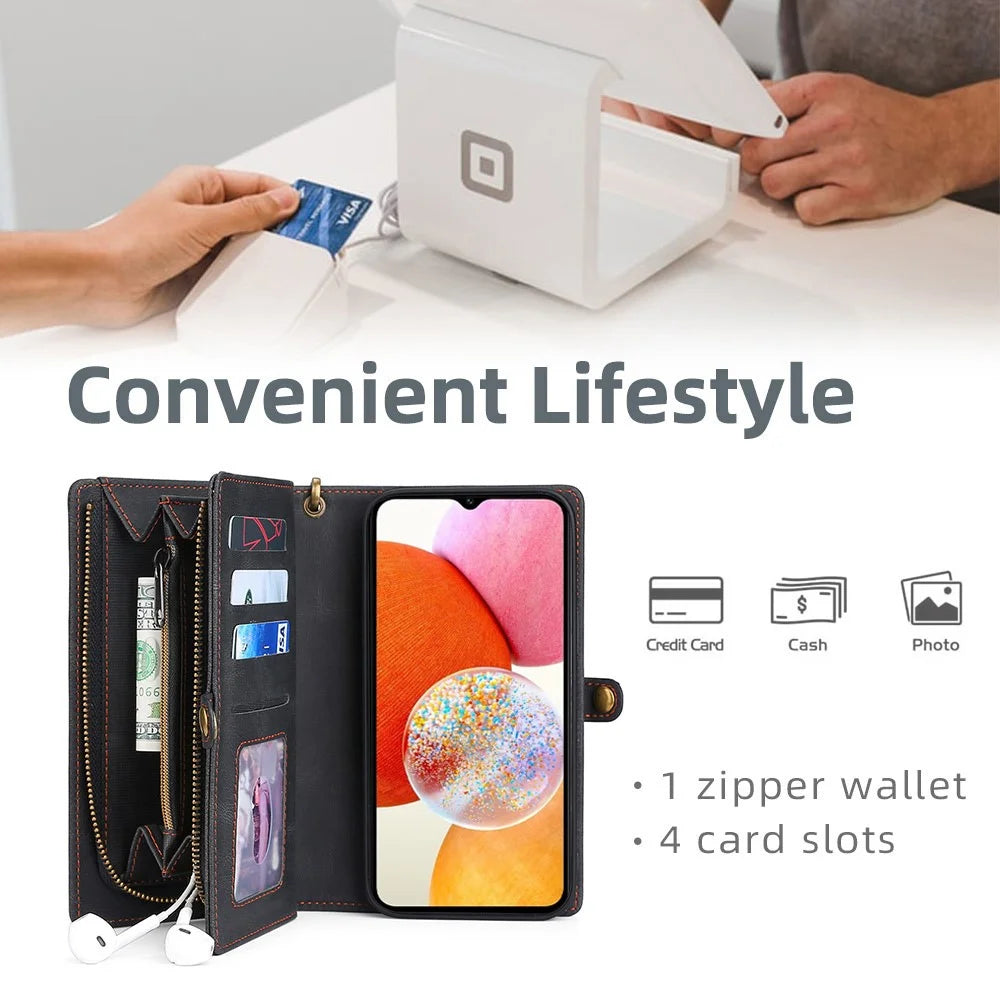 MEGSHI 017 Series For Samsung Galaxy S24 Phone Case Magnetic Detachable Wallet Leather Cover - Black - 3