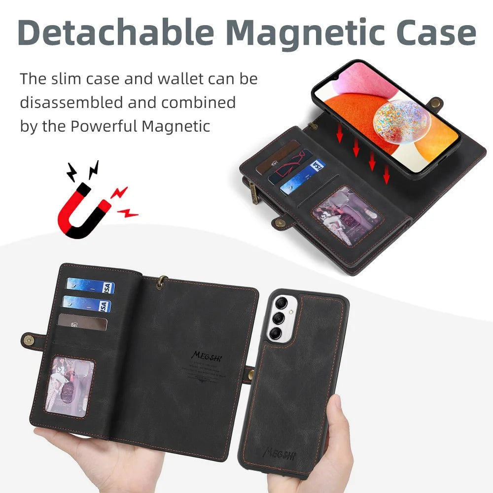 MEGSHI 017 Series For Samsung Galaxy S24 Phone Case Magnetic Detachable Wallet Leather Cover - Black - 4