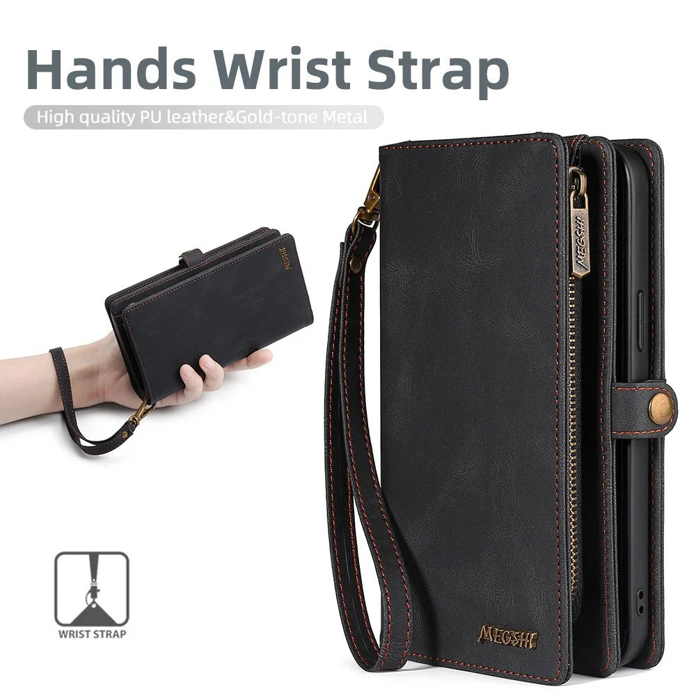 MEGSHI 017 Series For Samsung Galaxy S24 Phone Case Magnetic Detachable Wallet Leather Cover - Black - 7