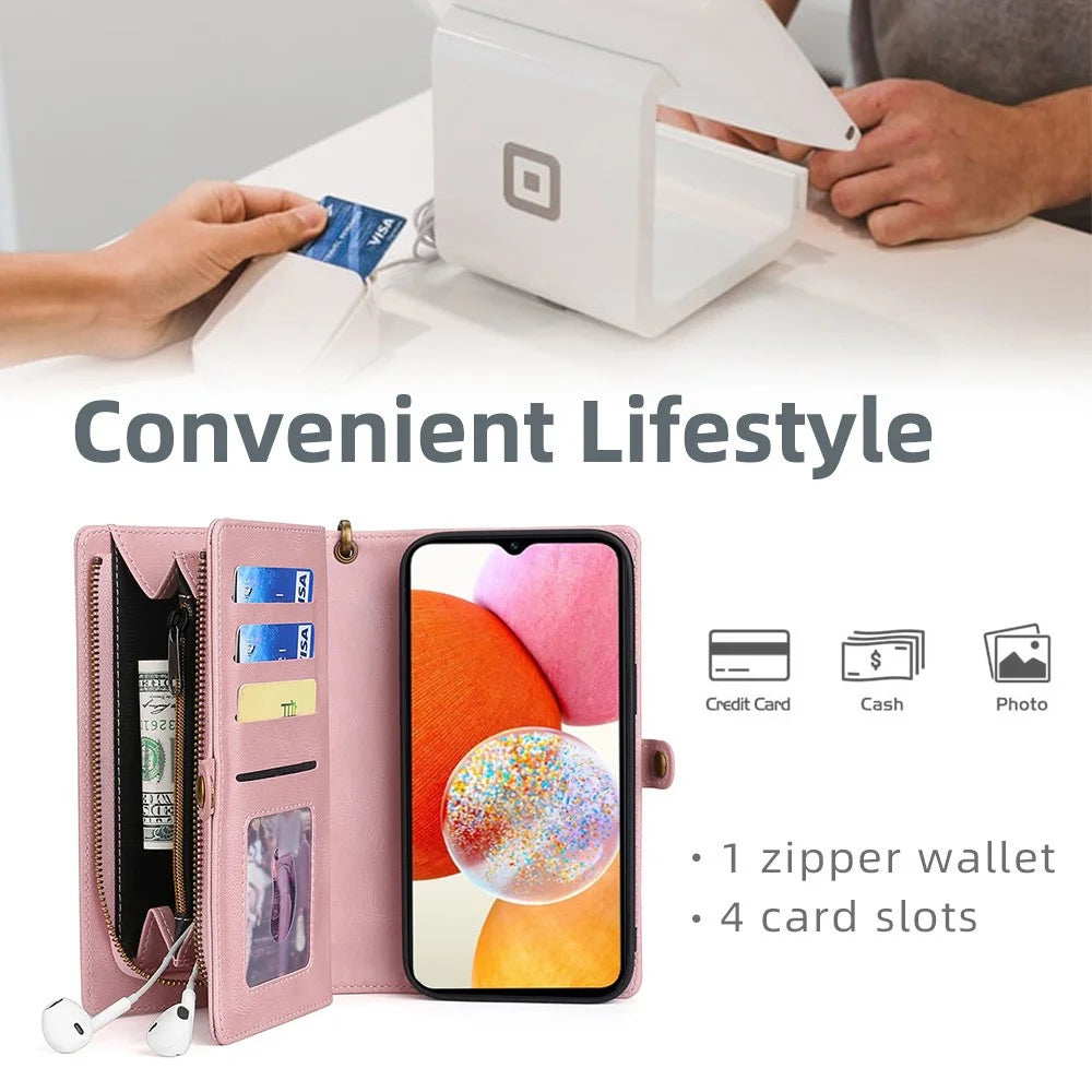 MEGSHI 017 Series For Samsung Galaxy S23 FE Wallet Case 2-in-1 Detachable Leather Phone Cover - Rose Gold - 3