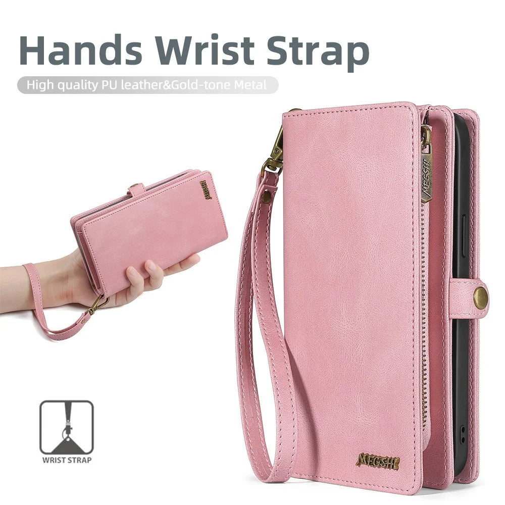 MEGSHI 017 Series For Samsung Galaxy S23 FE Wallet Case 2-in-1 Detachable Leather Phone Cover - Rose Gold - 7