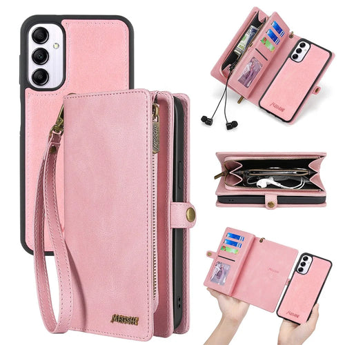 MEGSHI 017 Series For Samsung Galaxy S24+ Case Magnetic Detachable Zipper Leather Phone Cover - Rose Gold - 1