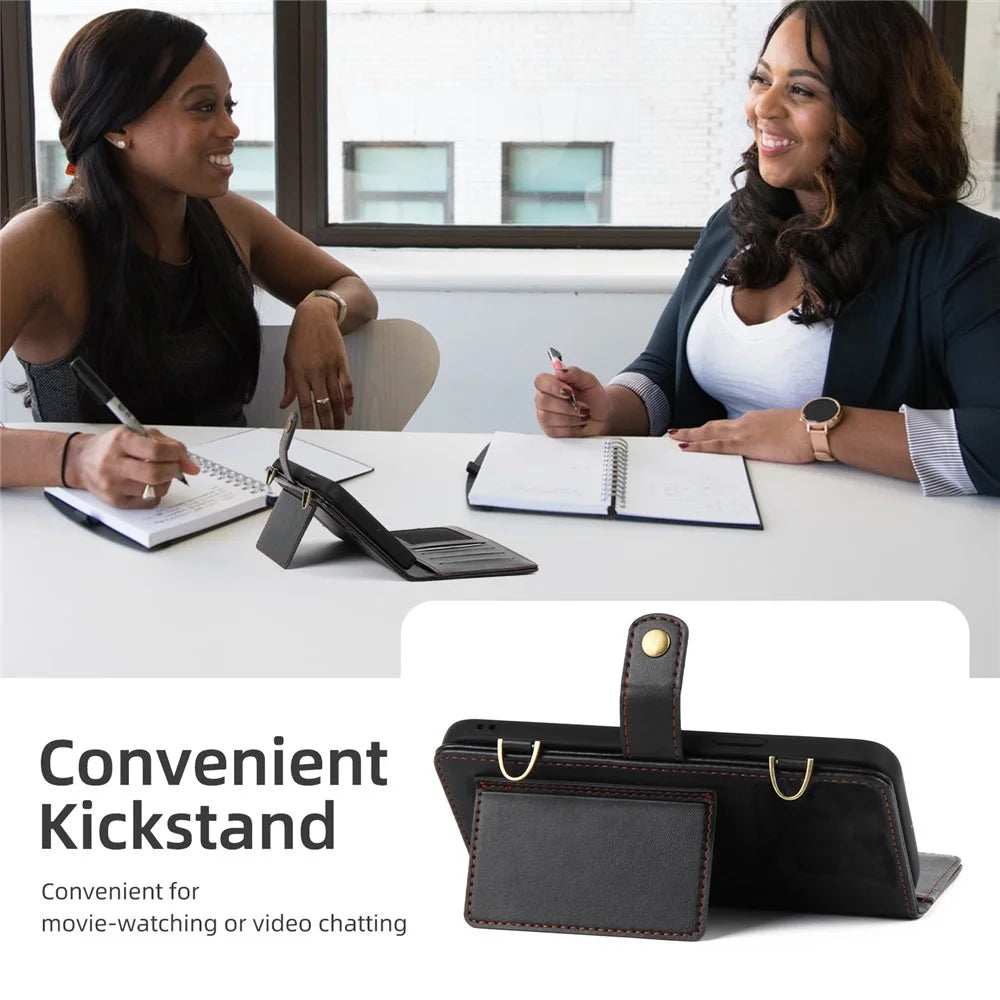 MEGSHI 020 Series for Samsung Galaxy S23 FE Case Crossbody Leather Phone Cover Detachable Wallet - Black - 3