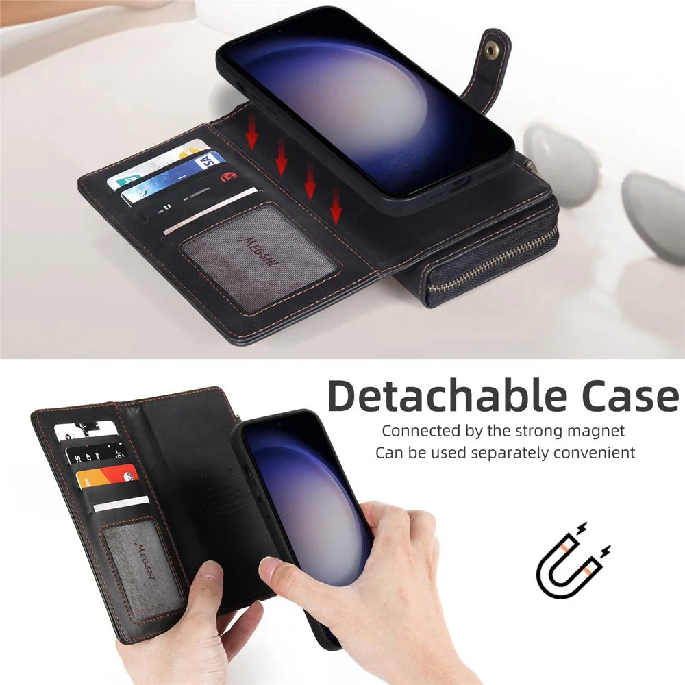 MEGSHI 020 Series for Samsung Galaxy S23 FE Case Crossbody Leather Phone Cover Detachable Wallet - Black - 4